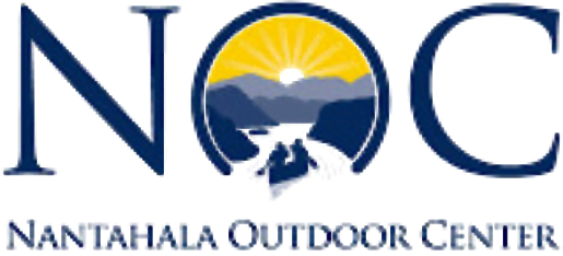 Logo of Nantahala Outdoor Center featuring stylized letters "NOC" with a scenic river and mountain graphic within the letters represents user experiences.